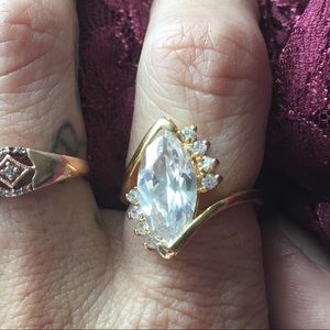 Vintage, Crystals, Gold Tone Cocktail Ring